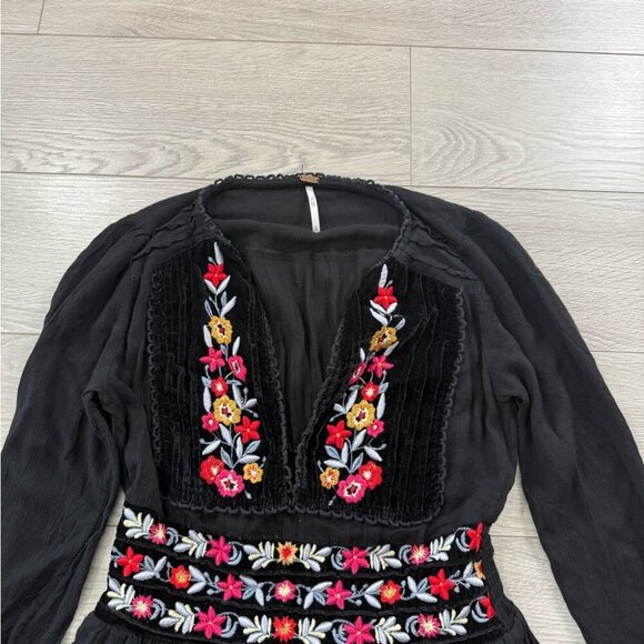 Free People Flora Embroidered Floral Midi Dress Black - Picture 7 of 14